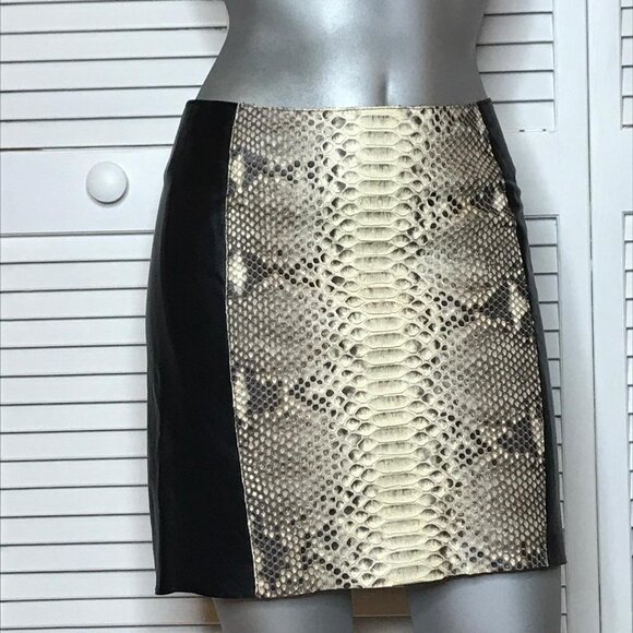 MAJE Black Lambskin Leather & GENUINE Python Snakeskin Gray Mini Skirt 34 2 XS - Picture 3 of 8